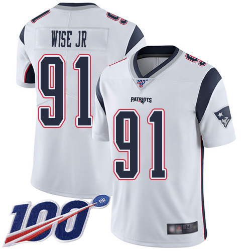 New England Patriots Football #91 100th Season Limited White Men Deatrich Wise Jr Road NFL Jersey